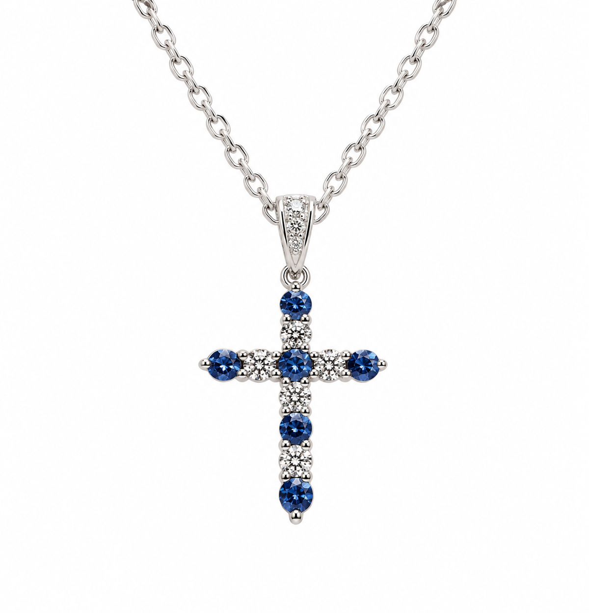Ceylon Sapphire & Lab Diamond Cross Pendant