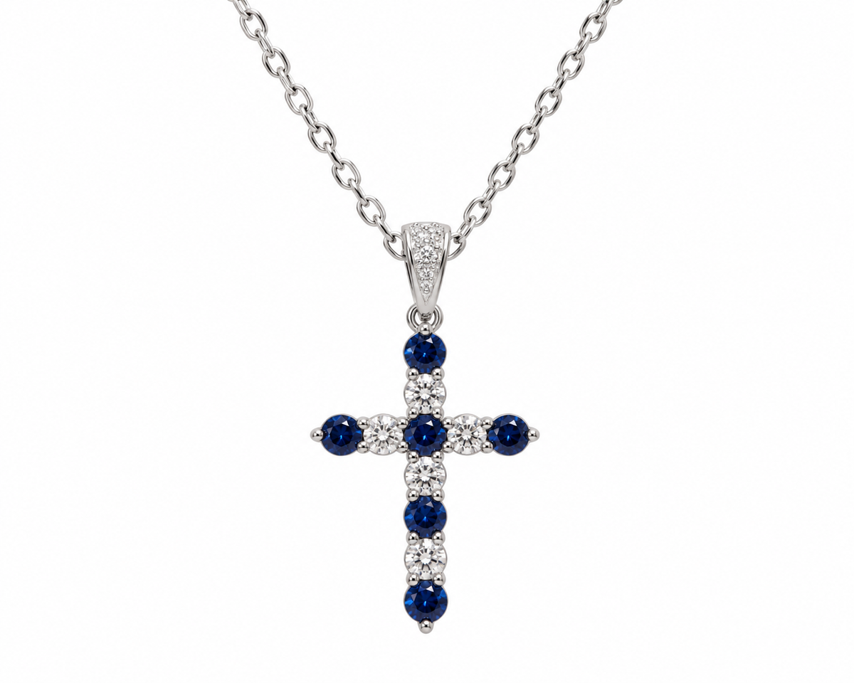 Australian Sapphire & Lab Diamond Cross Pendant